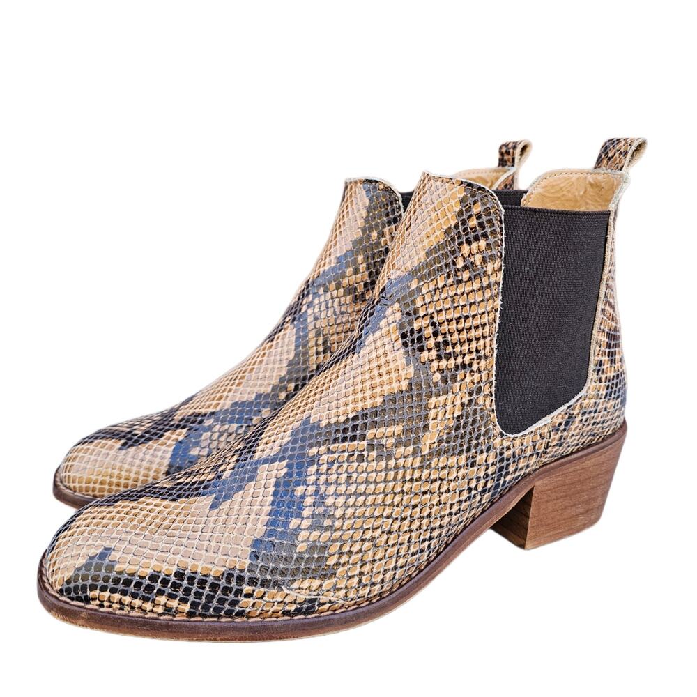 Brown Chelsea Boot Steve Madden Chaselyn Size 9 Snake Print Leather Ankle Bootie